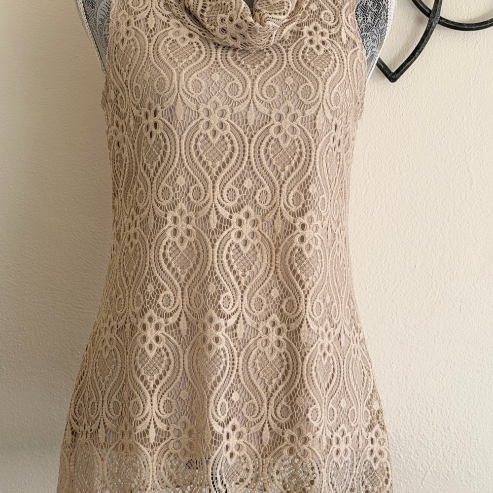 Chic Lace Cowl Neck Blouse - Beige